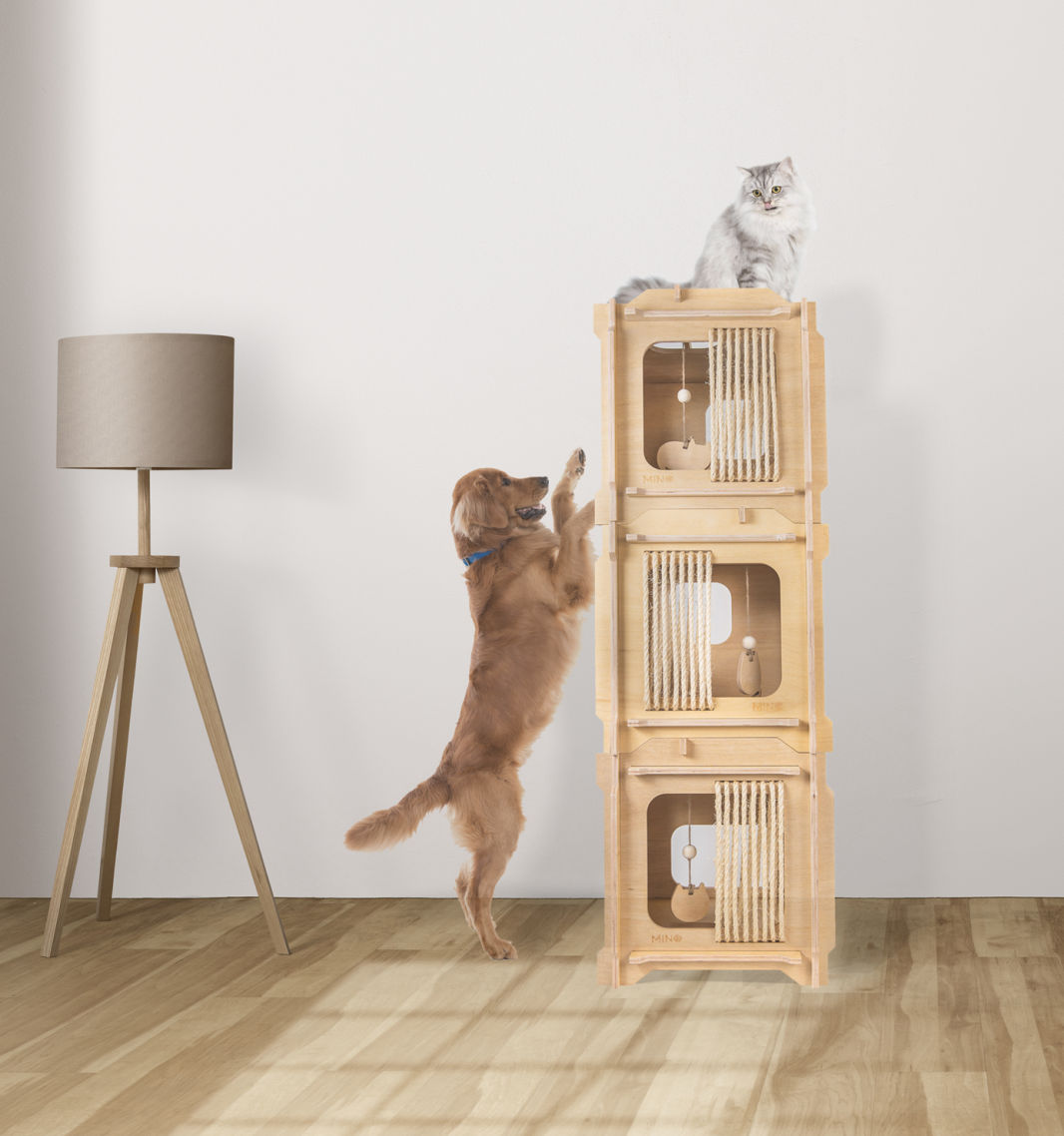 Rascador y juguetes para mascotas encastrables